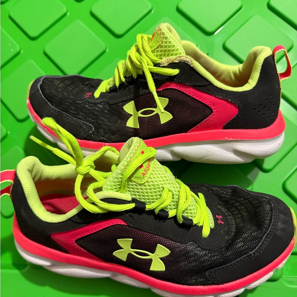 Under Armour Kids Black Sneakers with Neon Green & Pink Accents